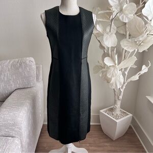 AKRIS Black Wool And Leather Dress Sleeveless Midi Dress